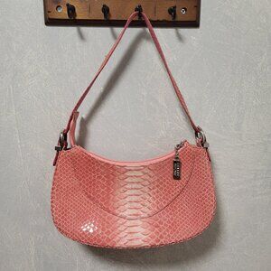 Vintage Stuart Weitzman Pink Snake Print Zip Clutch Shoulder Bag
